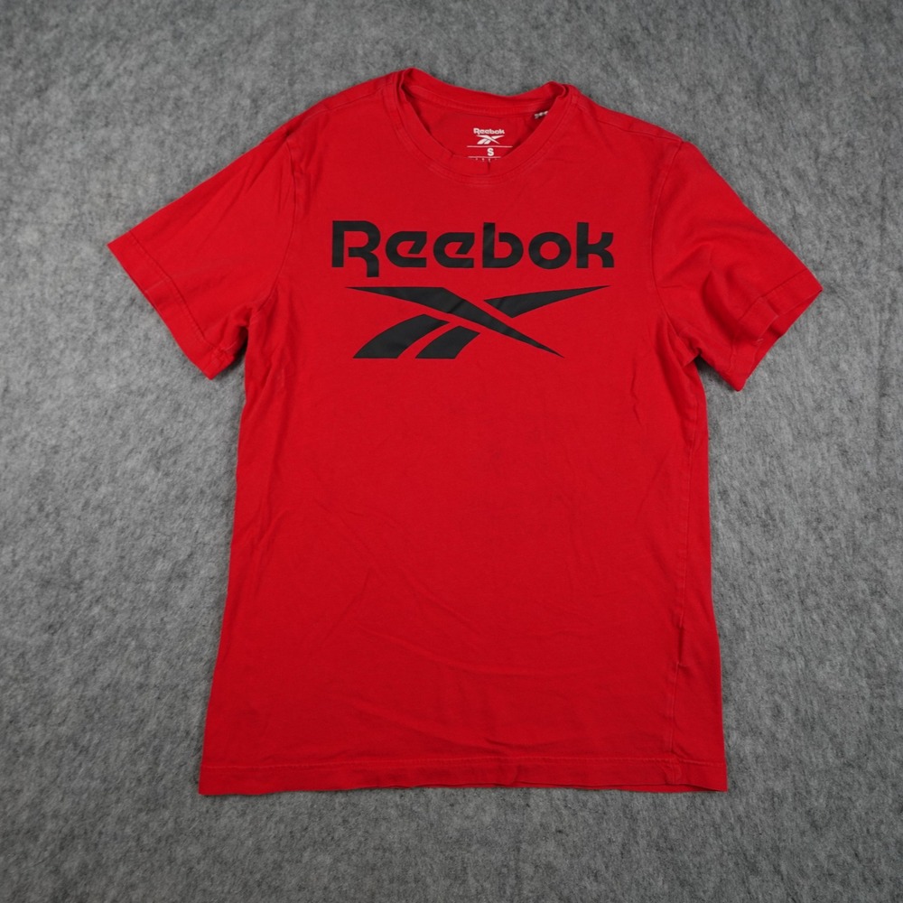 Reebok Shirt Men Small Red Short Sleeve Graphic Logo Cotton Crew Neck Tee